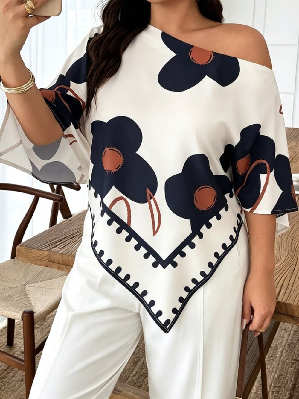 Multicolor Casual Women's Loose Asymmetric Batwing Top